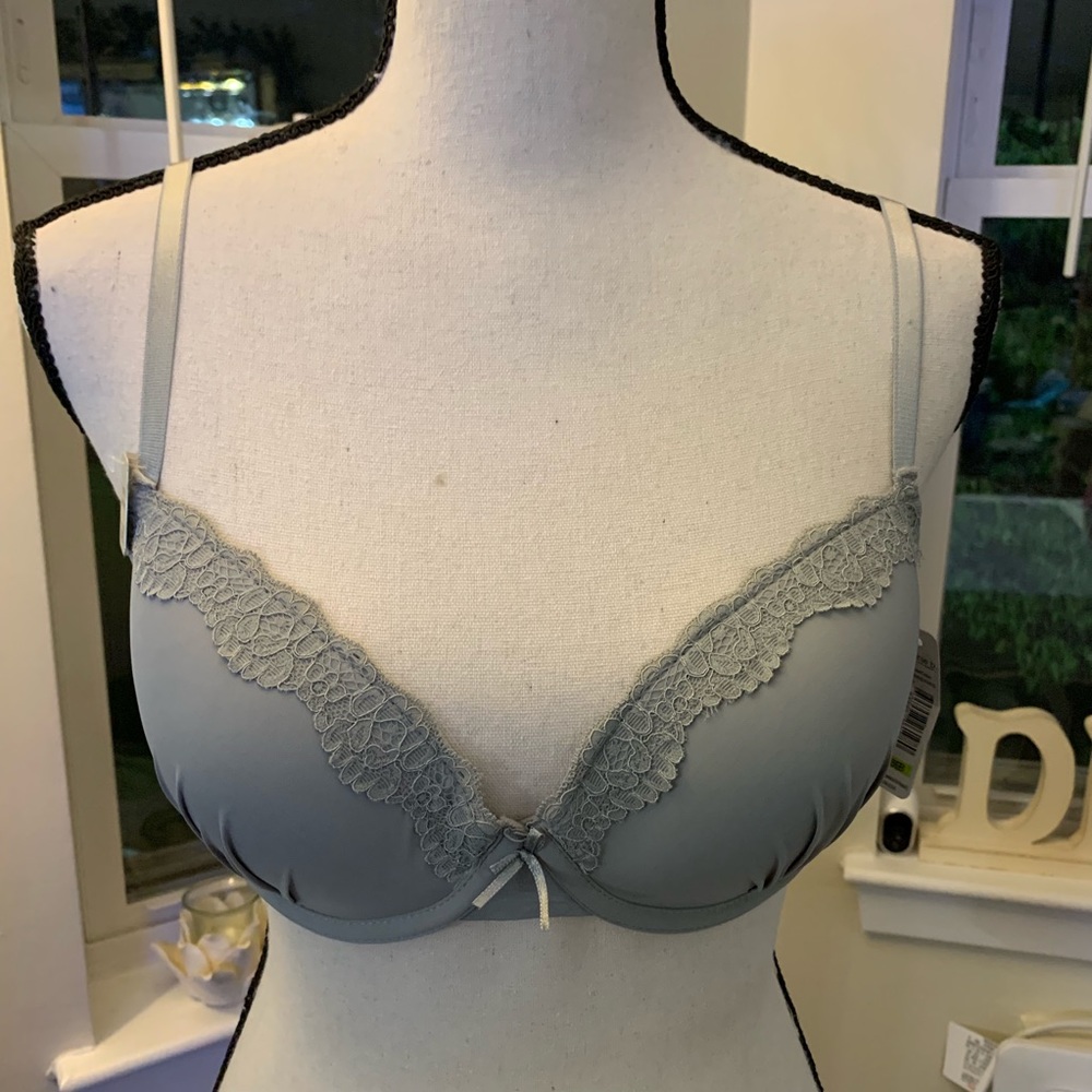 NWT Sophie B Lightly Padded Bra Grey & Lace 36B
